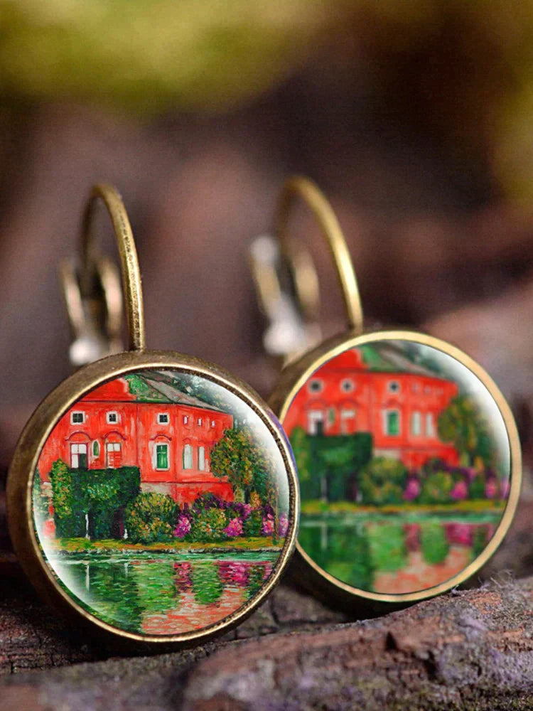 Vintage oil painting art earrings