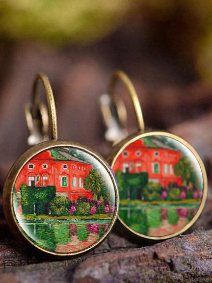 Vintage oil painting art earrings