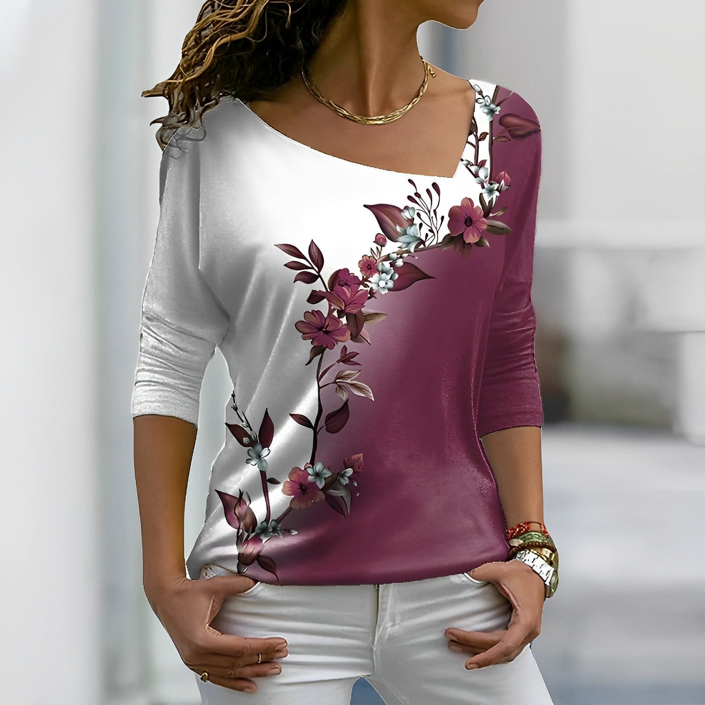 Floral T-shirt with color blocks