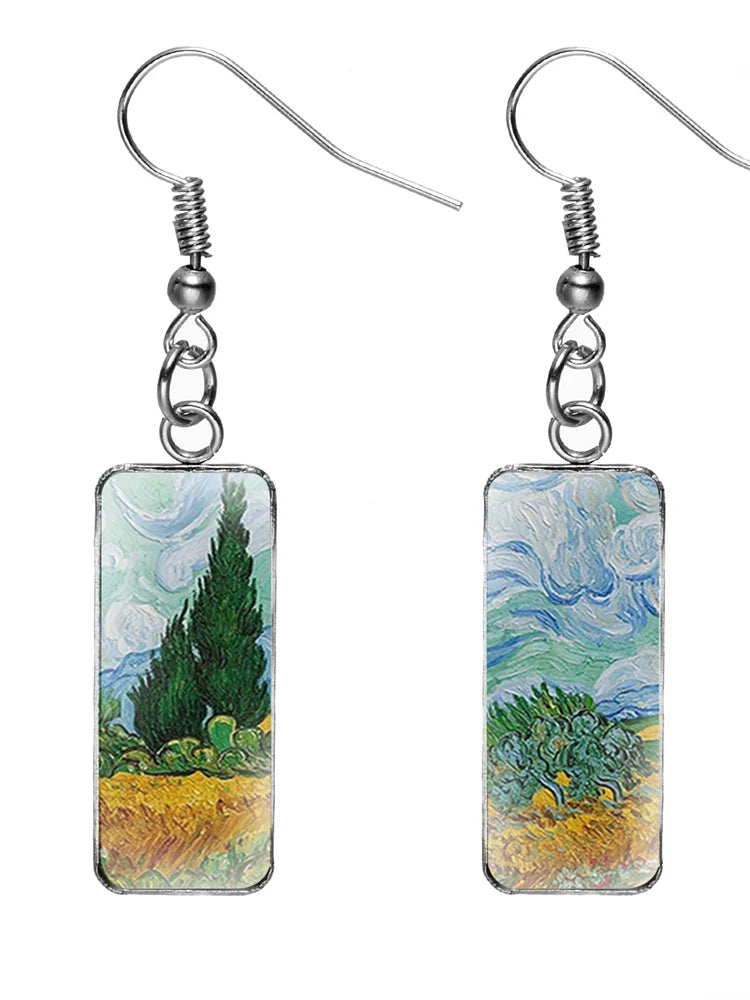 Rectangular oil painting earrings