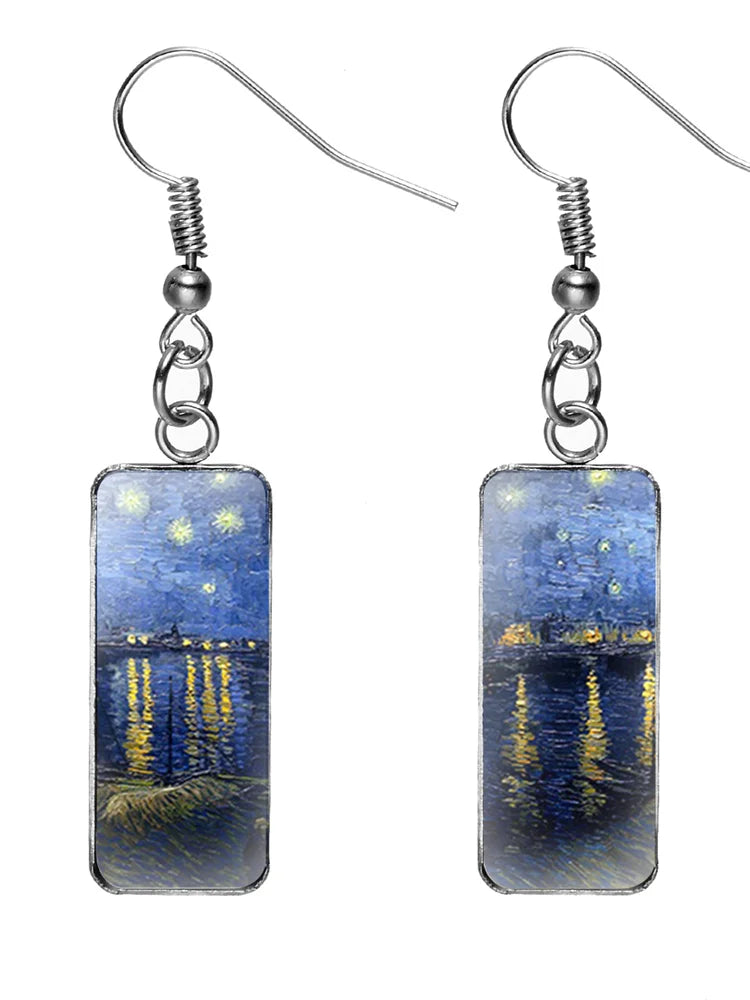 Rectangular oil painting earrings