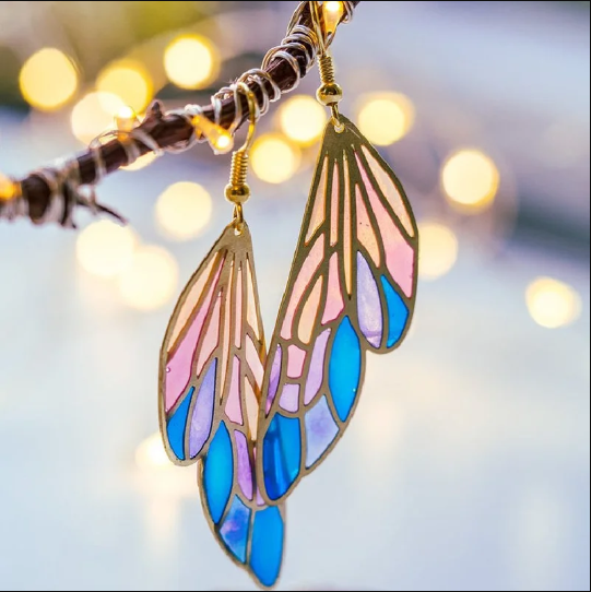 Translucent wing earrings with dreamy gradient