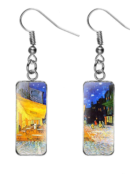 Rectangular oil painting earrings