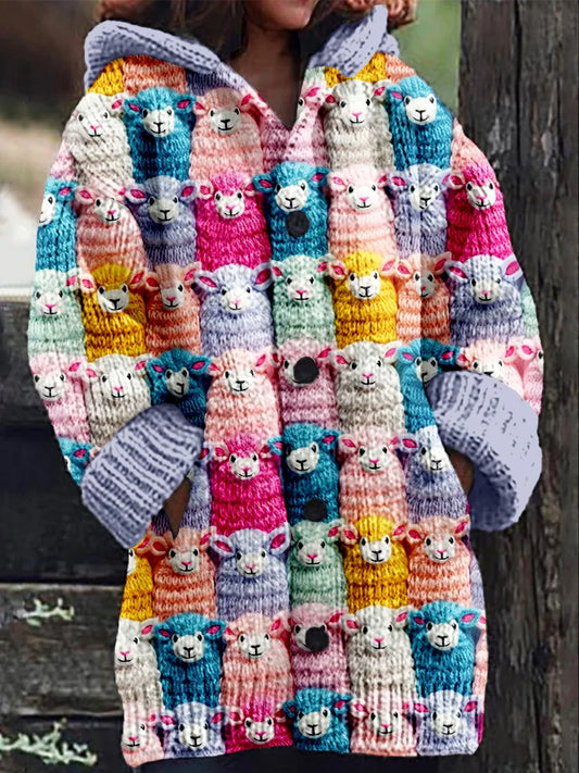 Cute farm pastel sheep embroidery art comfortable cardigan