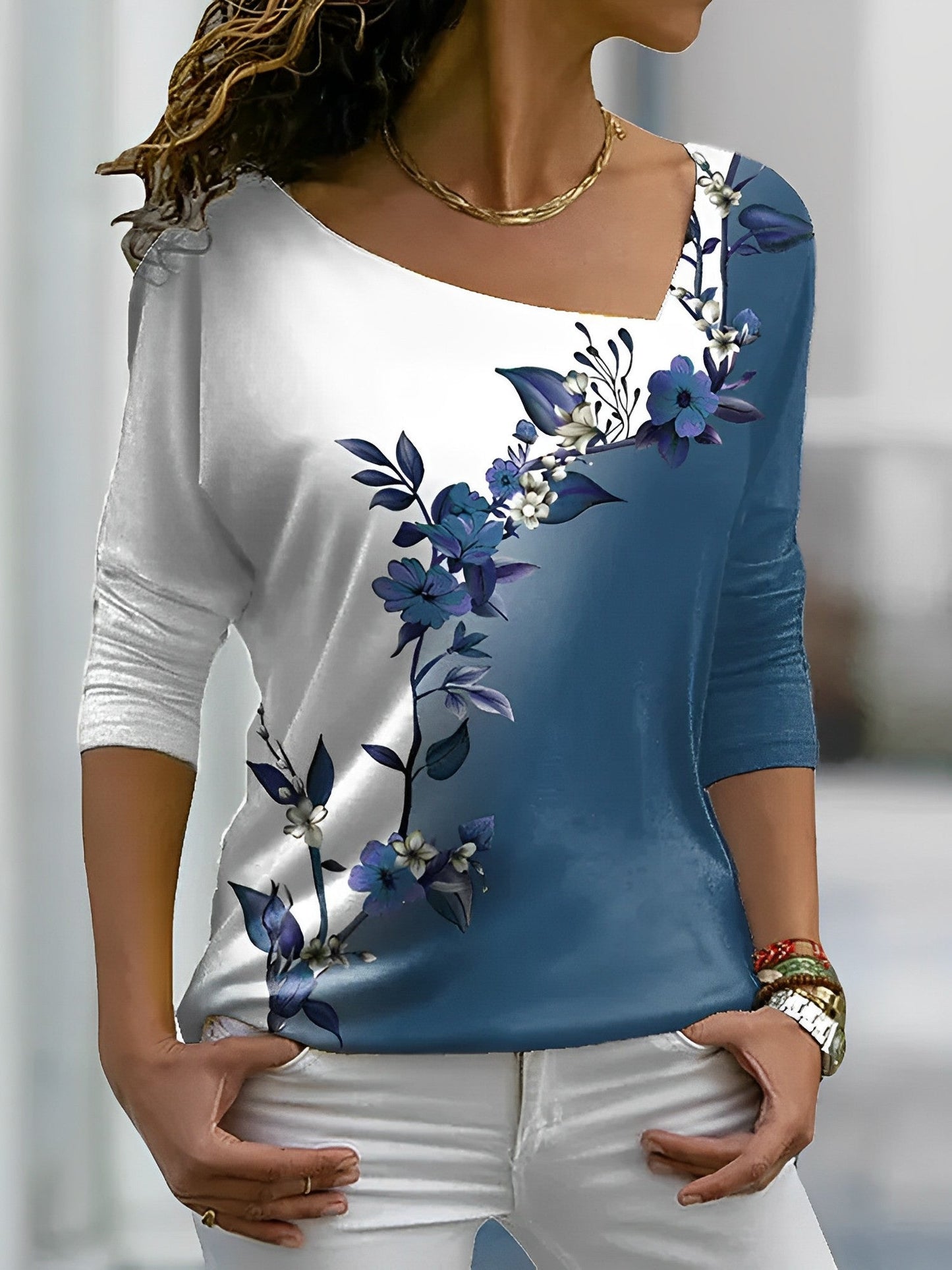 Floral T-shirt with color blocks