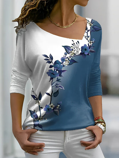 Floral T-shirt with color blocks